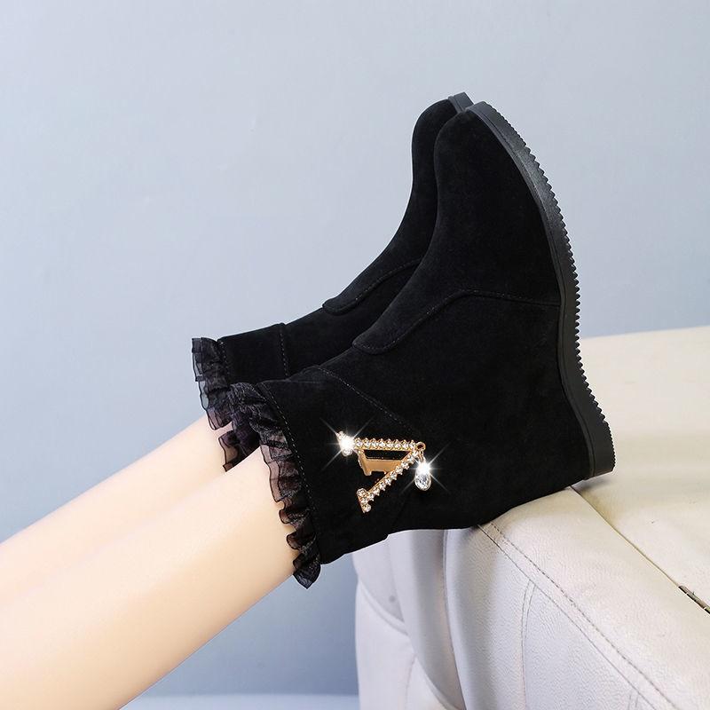 Giày Bốt Lót Lông Cừu Tăng Chiều Cao Phong Cách Hàn Quốc Thời Trang Thu Đông Hàng Mới Năm 2021