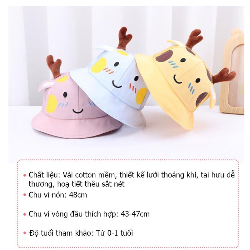 Mũ nón rộng vành chất liệu cotton mềm thiết kế lưới thoáng khí cho bé hoạt hình Hưu thêu chi tiết sắt nét dễ thương Poco