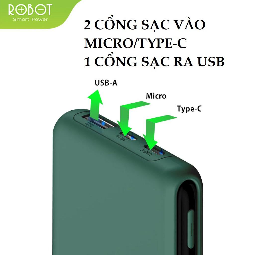 Pin Sạc Dự Phòng Dành Cho Điện Thoại Dung Lượng 10000mAh ROBOT, Output USB &amp; 2 Input Micro/Type-C - Hàng Chính Hãng