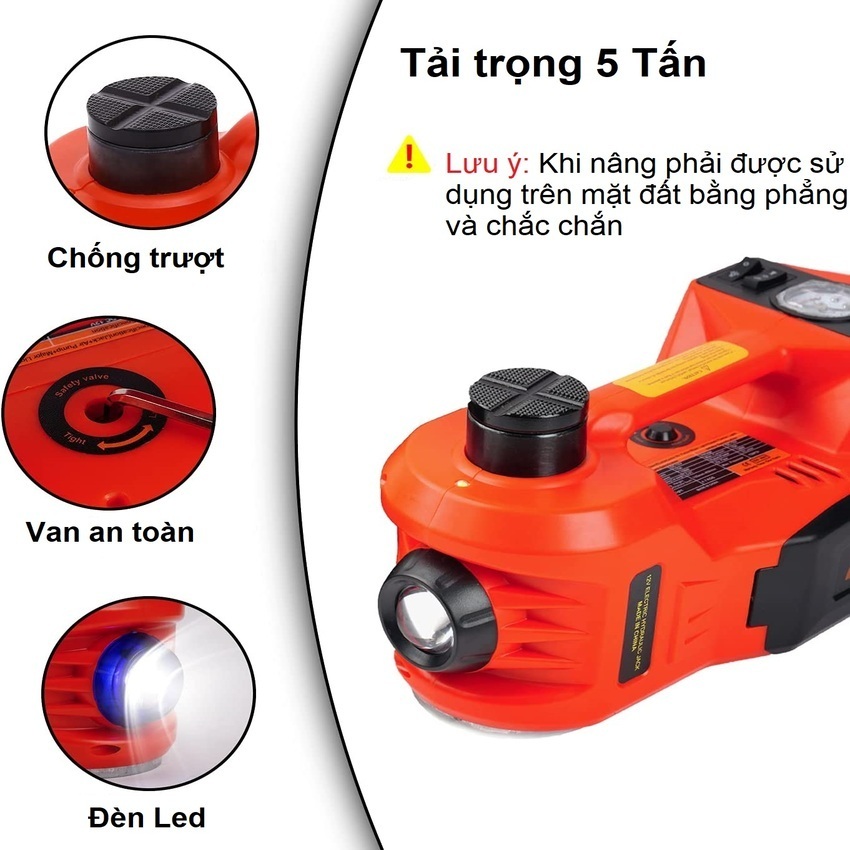 Bộ nâng kích gầm điện kiêm máy bơm lốp ô tô đa năng Dùng cho các xe có trọng tải dưới 5 tấn nhãn hiệu ROGTZ Công suất 150W - Hàng nhập khẩu