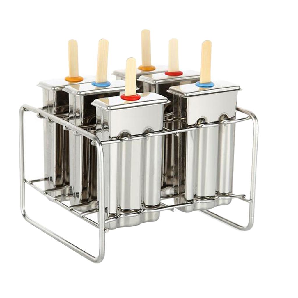 DIY 6 Cells Stainless Steel Popsicle Ice Cream Ice Pop Mold w/ Holder Rack B