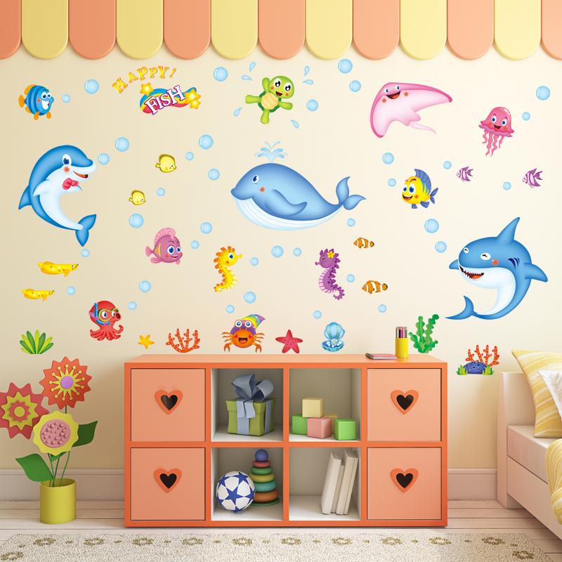 Decal dán tường kết hợp Nàng tiên cá và những người bạn LC7082+XL7159
