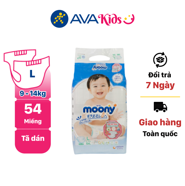 Tã dán Moony size L 54 miếng (cho bé 9 - 14kg)