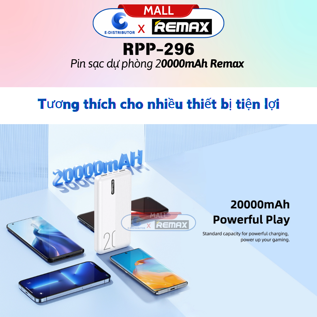 Sạc dự phòng Remax 20000mAh RPP-296 - Hàng Chính Hãng - Bảo Hành 12 Tháng