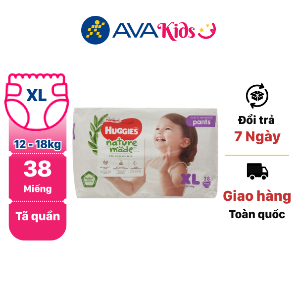 Tã quần Huggies Platinum natural made size XL 38 miếng (cho bé 12 - 18kg)