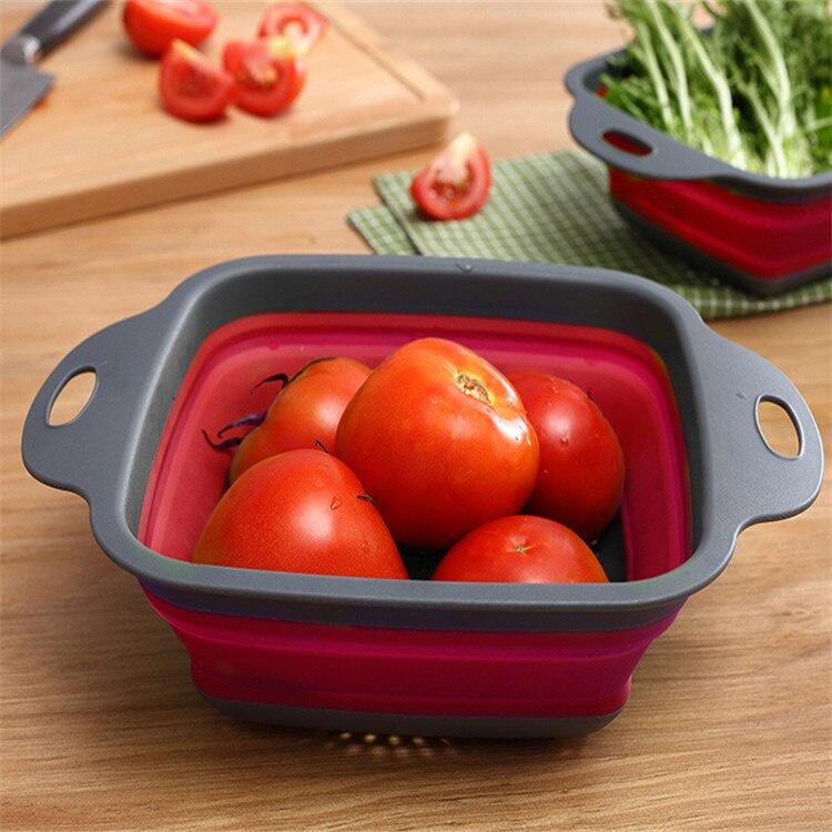 Colander Dish Drainer Foldable Strainer Fruit Vegetable Washing Basket Silicone Colander Collapsible Drainer Kitchen Tools