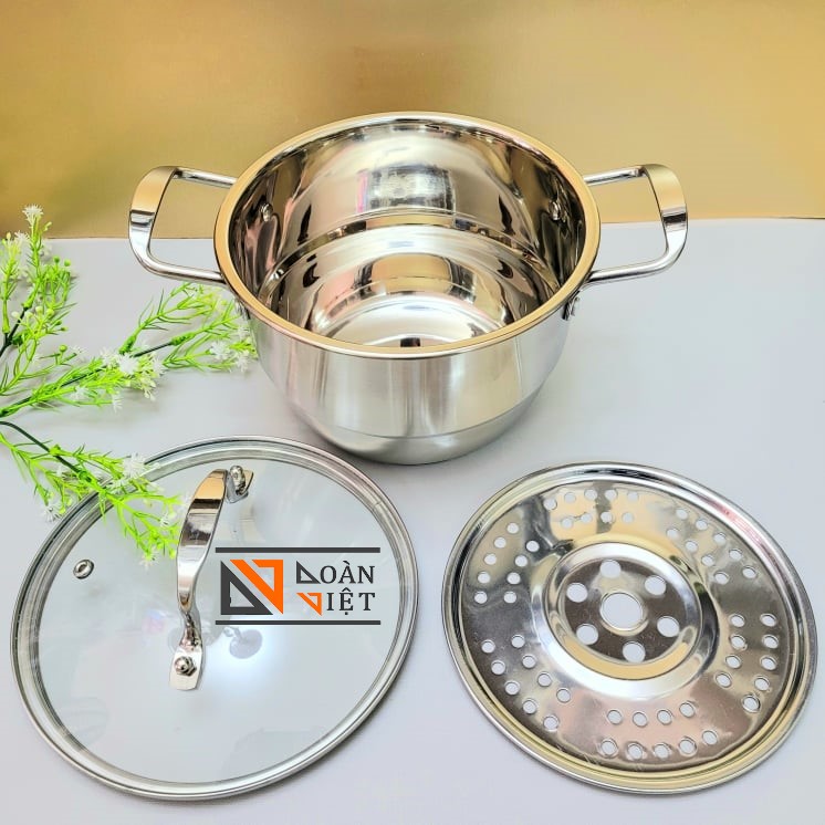 Nồi Xửng Hấp Inox ĐA NĂNG - Vỉ hấp rời sử dụng như Nồi Lẩu SOUP loại lớn sử dụng được các loại bếp, bếp Từ. Nhiều Size ( 28cm, 26cm, 24cm, 22cm, 20cm). Dụng cụ đồ gia dụng Thép không gỉ nồi lẩu soup TIỆN DỤNG