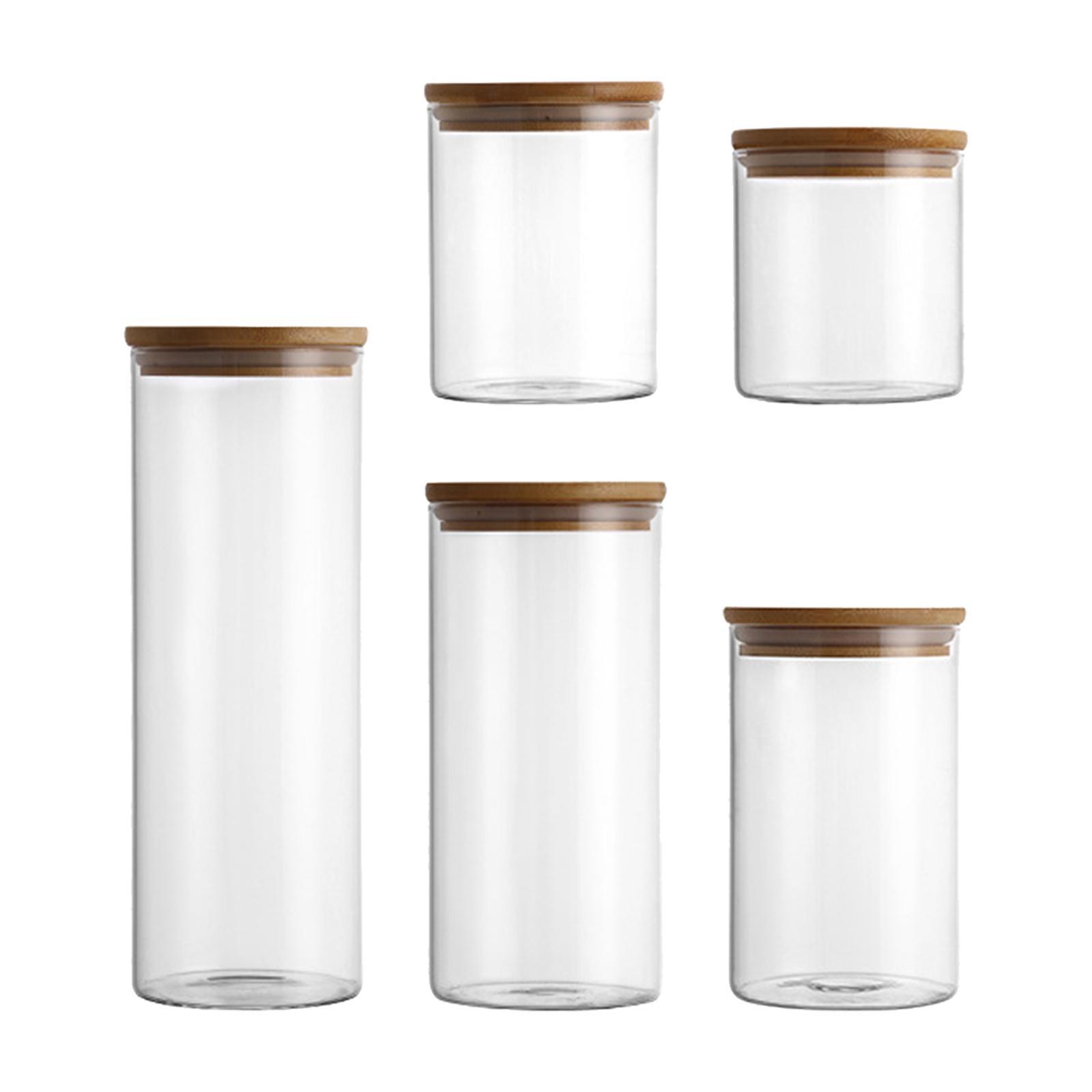 5x Food Storage Canisters Organizer Glass Storage Jar for Candy Spice Grains