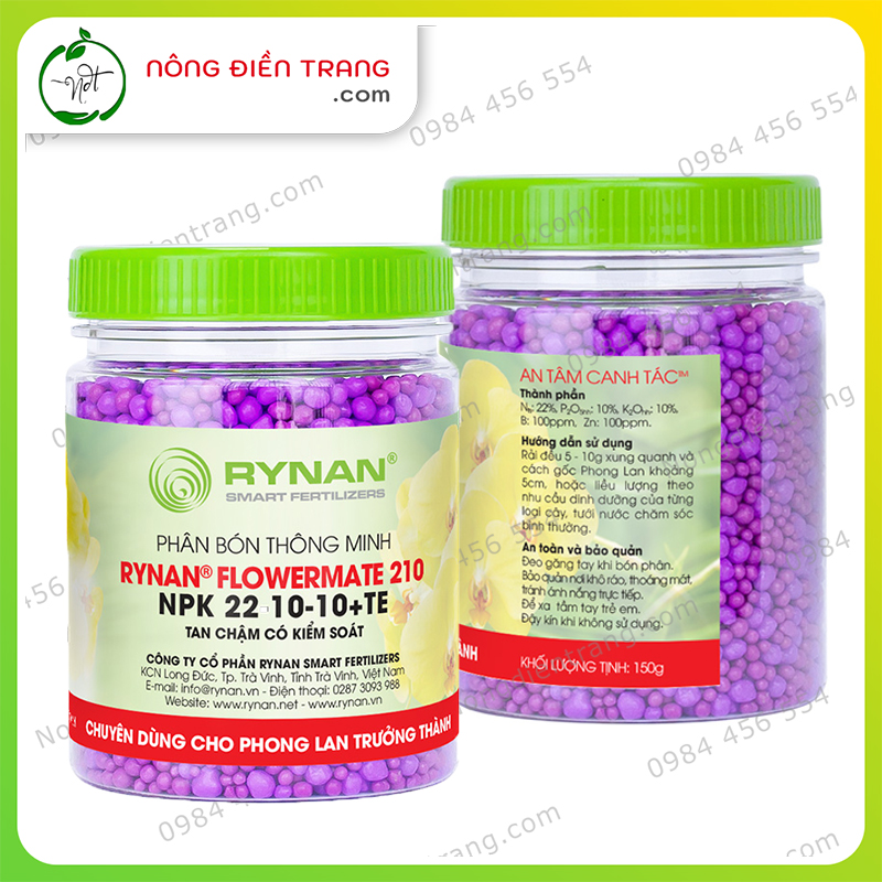 Phân Bón Thông Minh Tan Chậm Rynan 210 - Hộp 150g - Chuyên dùng cho lan trưởng thành VTNN Nông Điền Trang