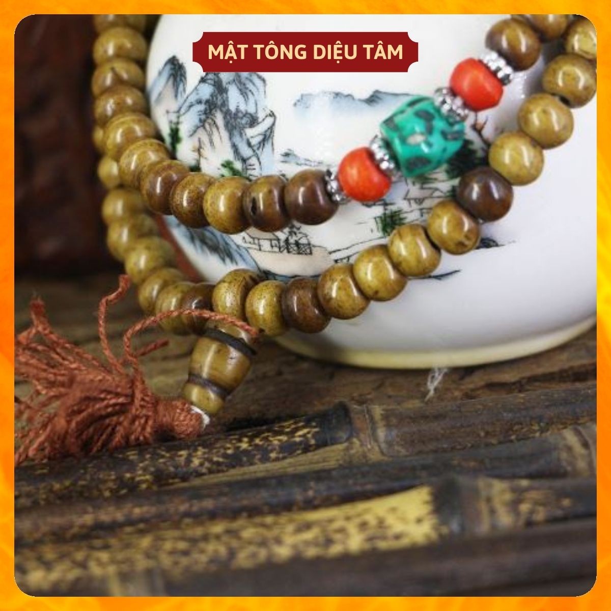 Vòng 108 hạt cầu nguyện xương bò Yak Tây Tạng tự nhiên