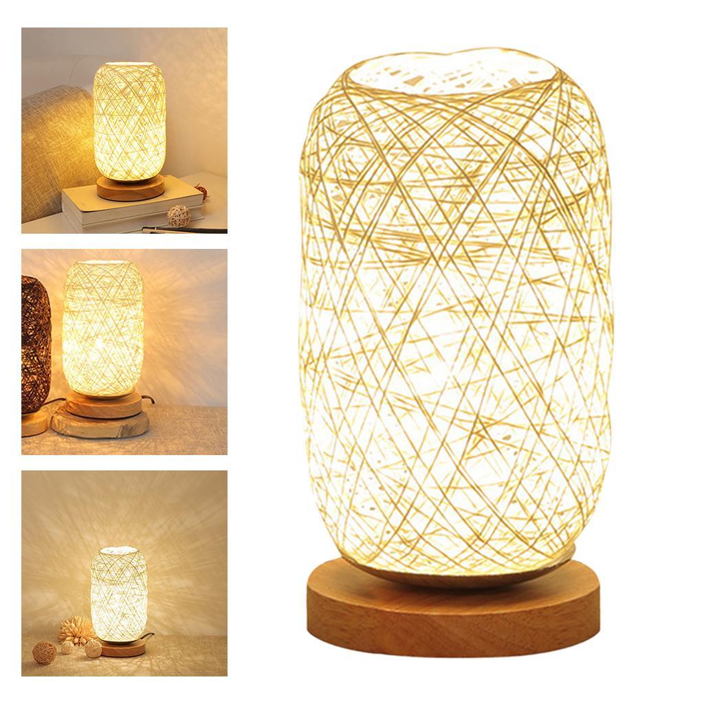 Table Lamps USB Wood Base LED Bedside Desk Lamps Nightlight Beige