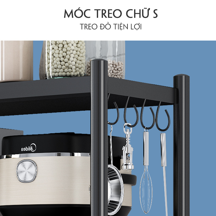 Kệ để lò vi sóng đa năng 4 tầng khung thép cacbon, Giá để đồ nhà bếp thông minh điều chỉnh lên xuống Tủ để đồ nhà bếp