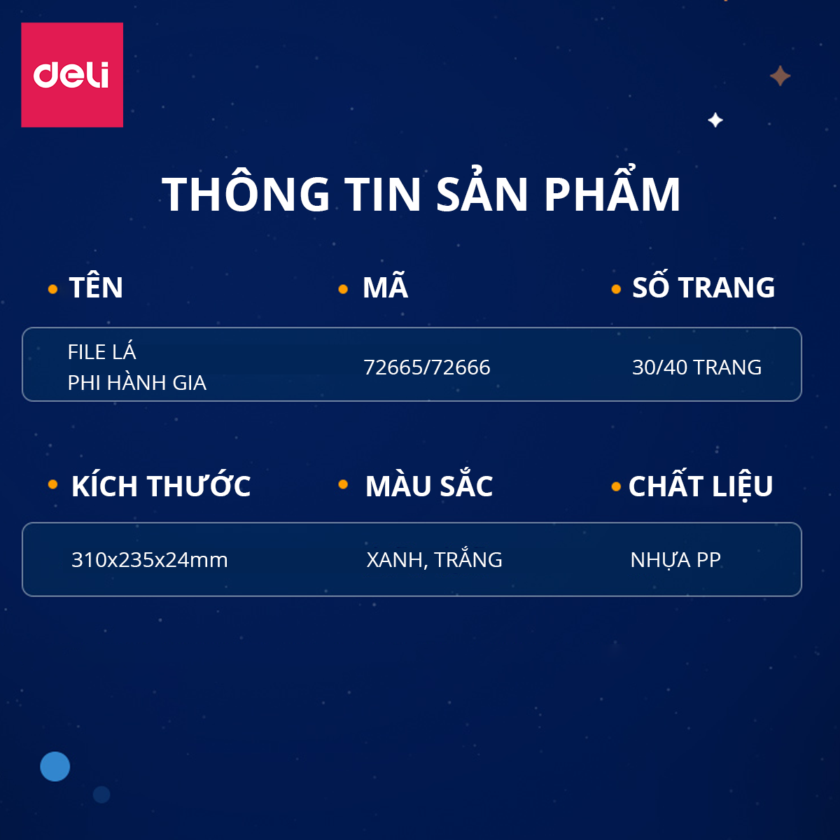 File lá học sinh sinh viên văn phòng khổ A4 Deli - 30/40 lá - Chất liệu nhựa PP cao cấp họa tiết phi hành gia độc đáo xinh xắn - 72665 / 72666