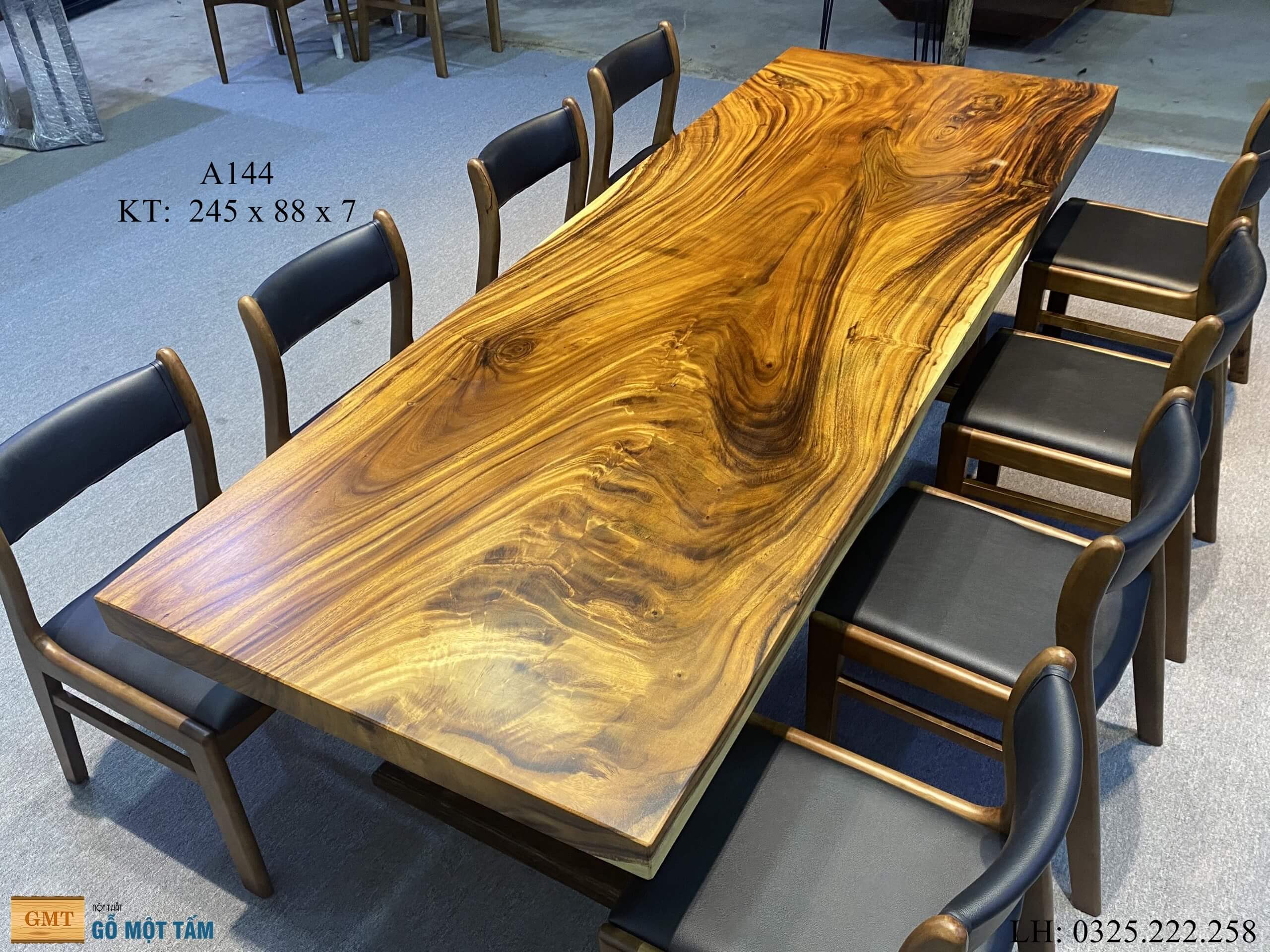 Bàn Ăn Gỗ Me Tây, Bàn Làm Việc Gỗ Me Tây, Bàn Gỗ Me Tây Nguyên Tấm Dài 2,45m Rộng 88cm Dày 7cm