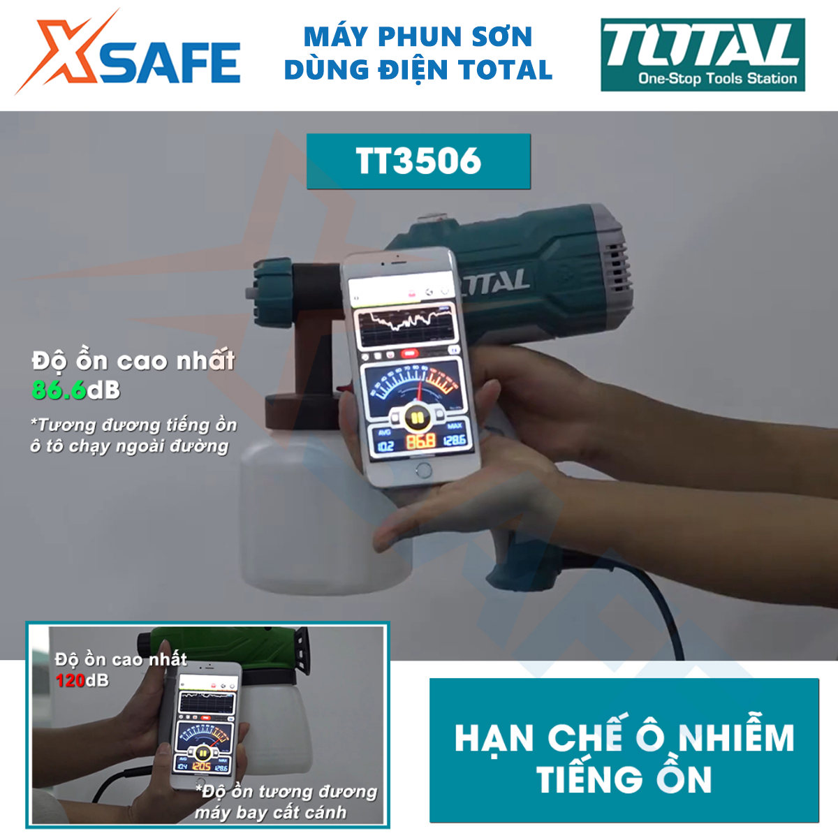 Máy phun sơn dùng điện TOTAL TT3506 Súng phun sơn 220-240V, công suất 450W, lưu lượng tối đa 380ml/phút - Chính hãng