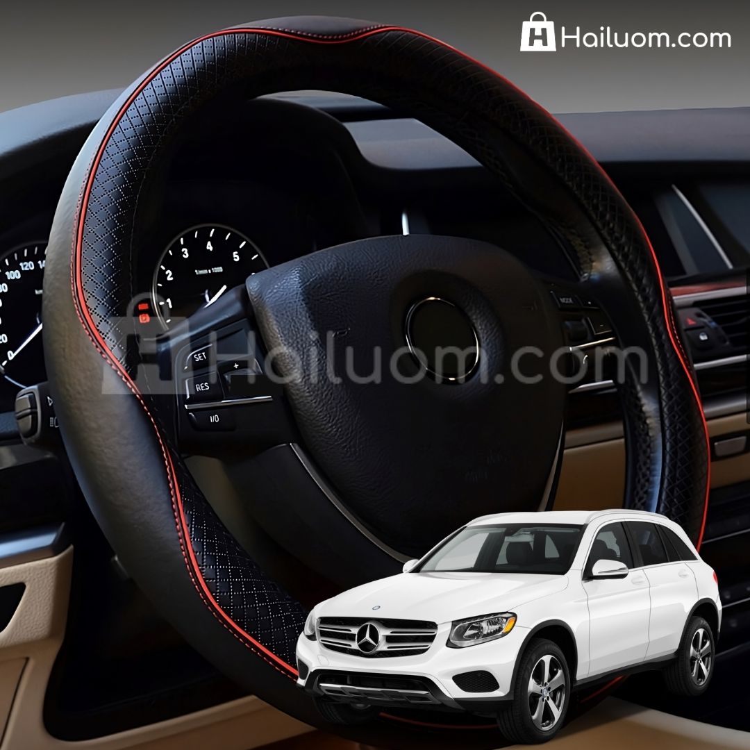 Bọc Vô Lăng ô tô cho MERCEDES BENZ GLC 300 Da Thật Cao Cấp - Màu Đen Chỉ Đỏ