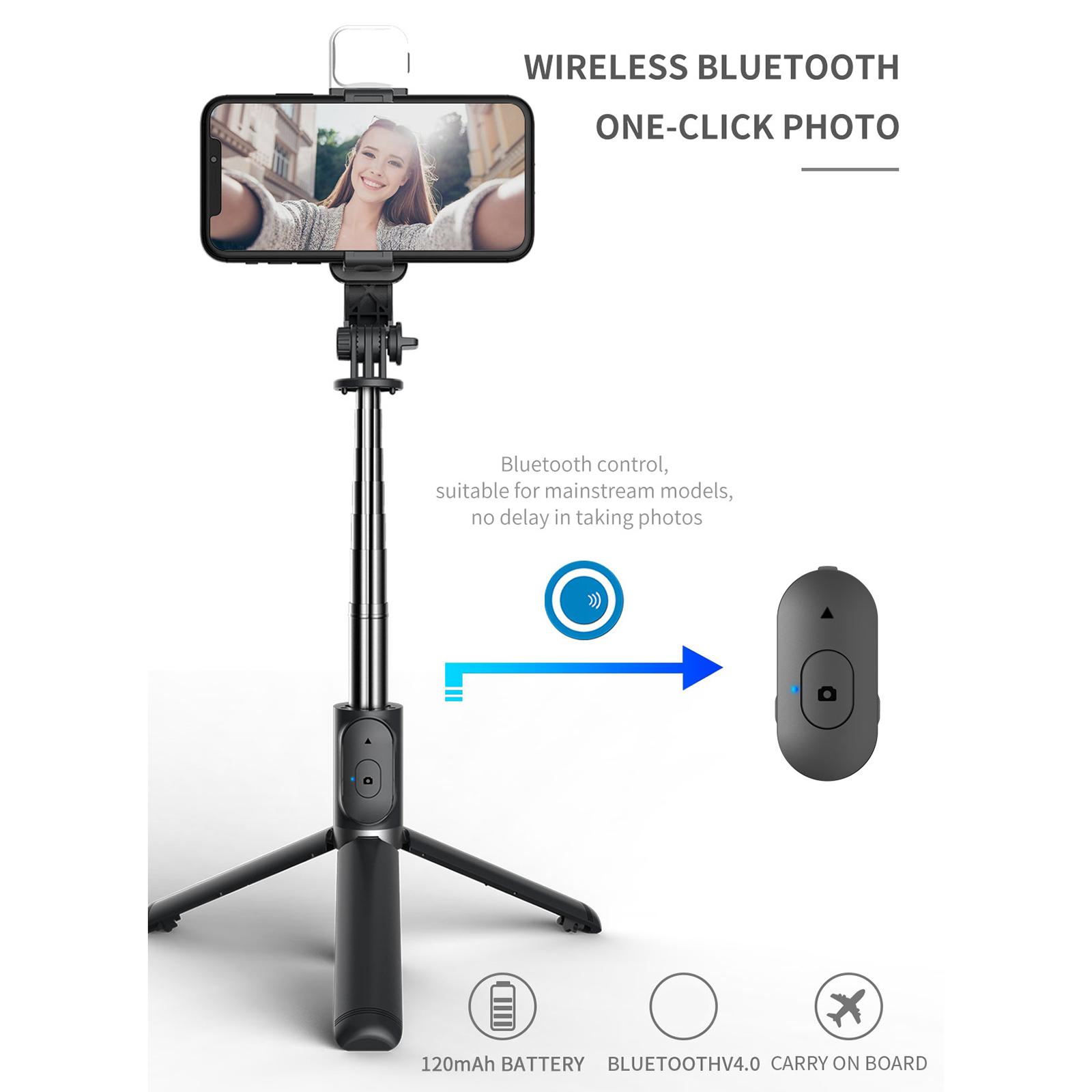 2xExtendable Selfie Stick Monopod Tripod for IOS/Android Black+Fill Light