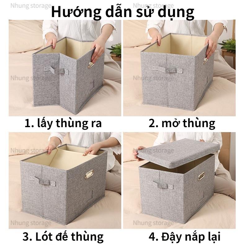 Hộp Vải Đựng Quần áo Chăn Màn Sách Vở Tài Liệu Văn Phòng Thùng Vải Gấp Gọn Có Nắp Đậy Quai Xách và Khuy inox Cao Cấp