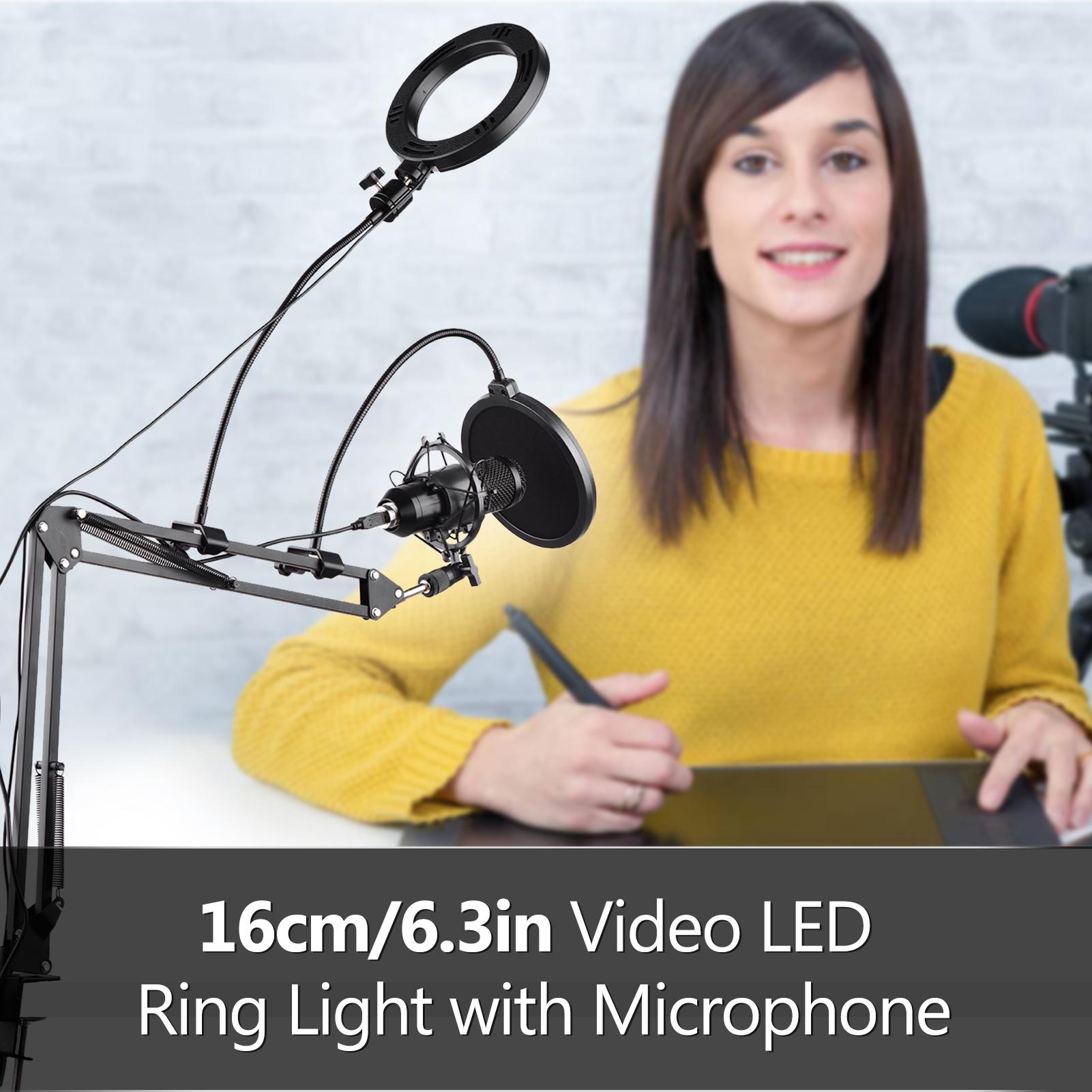 Bộ đèn vòng cho micrô video 6,3 inch / 16cm với bộ lọc pop khớp nối Micropone Shock