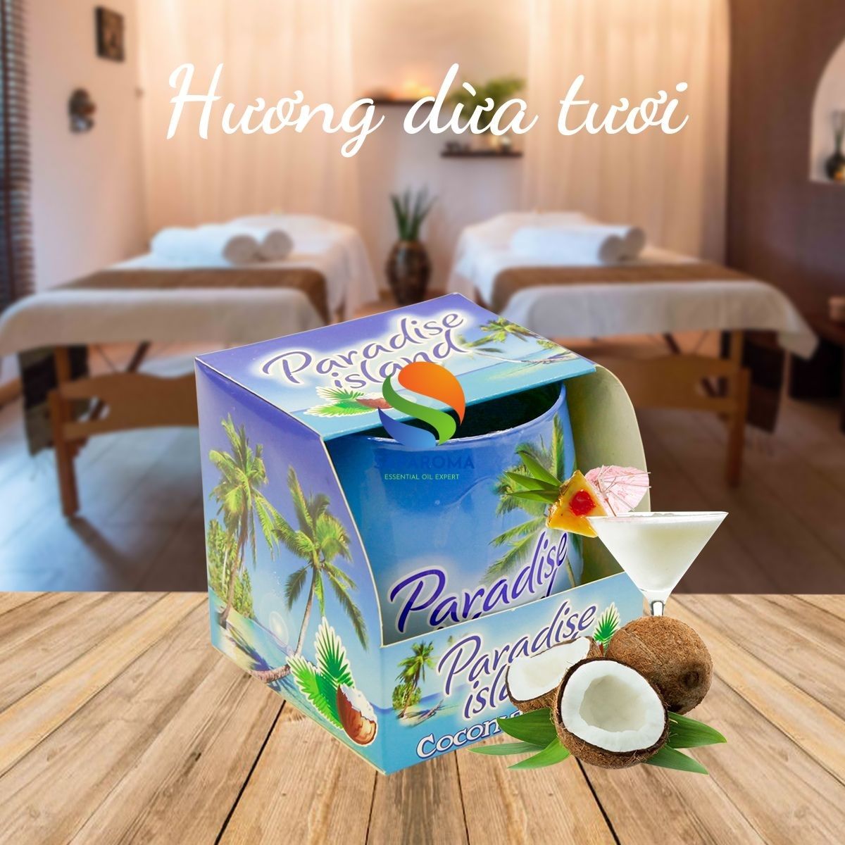Ly nến thơm tinh dầu Bartek Paradise Island 100g QT02780 - hương gió biển, nến trang trí, thơm phòng, thư giãn, Hỗ trợ khử mùi