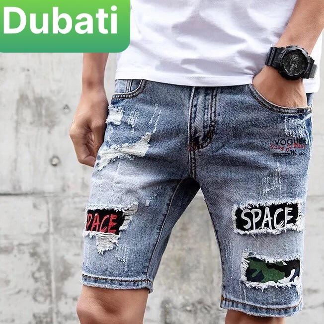 QUẦN SHORT SỌT LỬNG JEAN NAM CHẤT BÒ XANH THÊU CHỮ SPACE THÁI LAN CAO CẤP-DB 190 - DUBATI FASHION