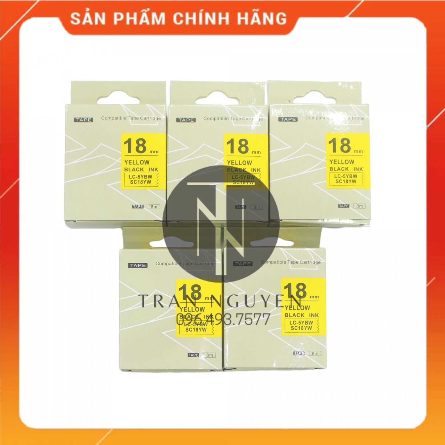 Nhãn in Tepra SC18YW - Chữ đen nền vàng 18mm x 8m - Hàng nhập khẩu
