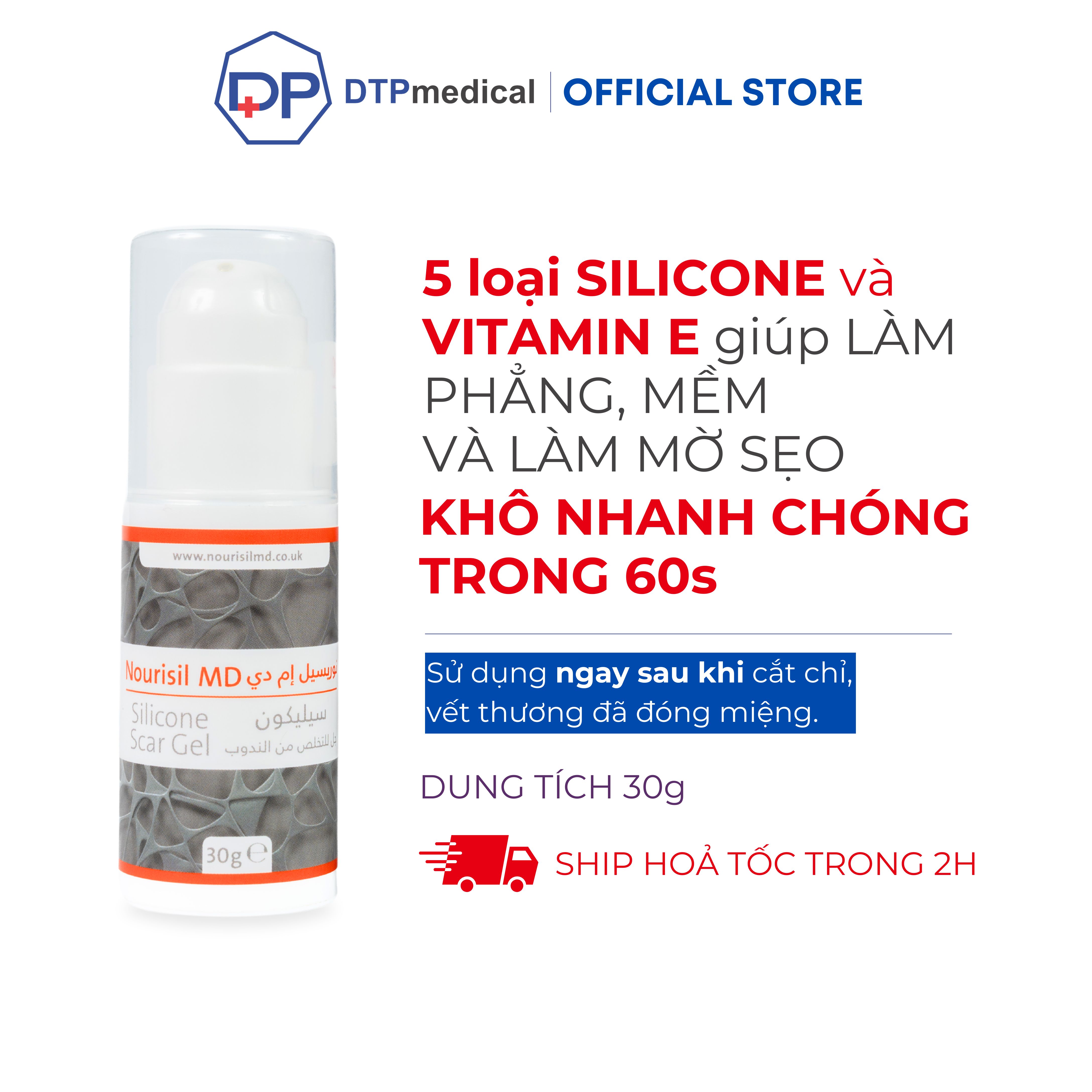 Kem sẹo Nourisil MD cao cấp - Gel sẹo silicone làm mờ và ngăn ngừa sẹo xấu hiệu quả (Chai 10g)
