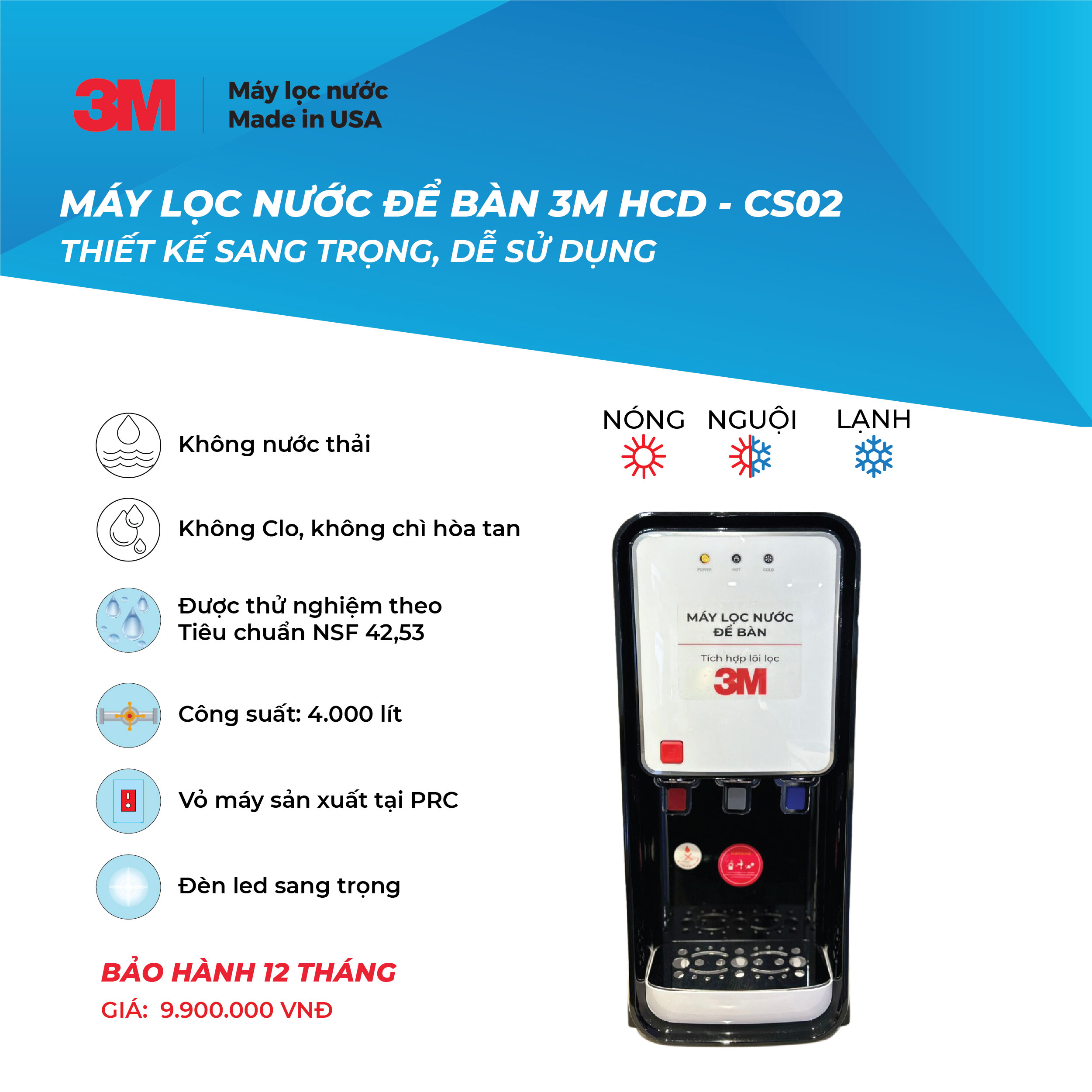 Máy Lọc Nước Nóng Lạnh Để Bàn 3M HCD-CS02 (Hàng chính hãng)