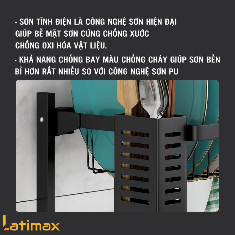 Kệ Chén Inox - Kệ Bếp, Kệ Úp Chén, Kệ Để Chén Bát Trên Bồn Rửa Sơn Đen Tĩnh Điện Cao Cấp - 85cm