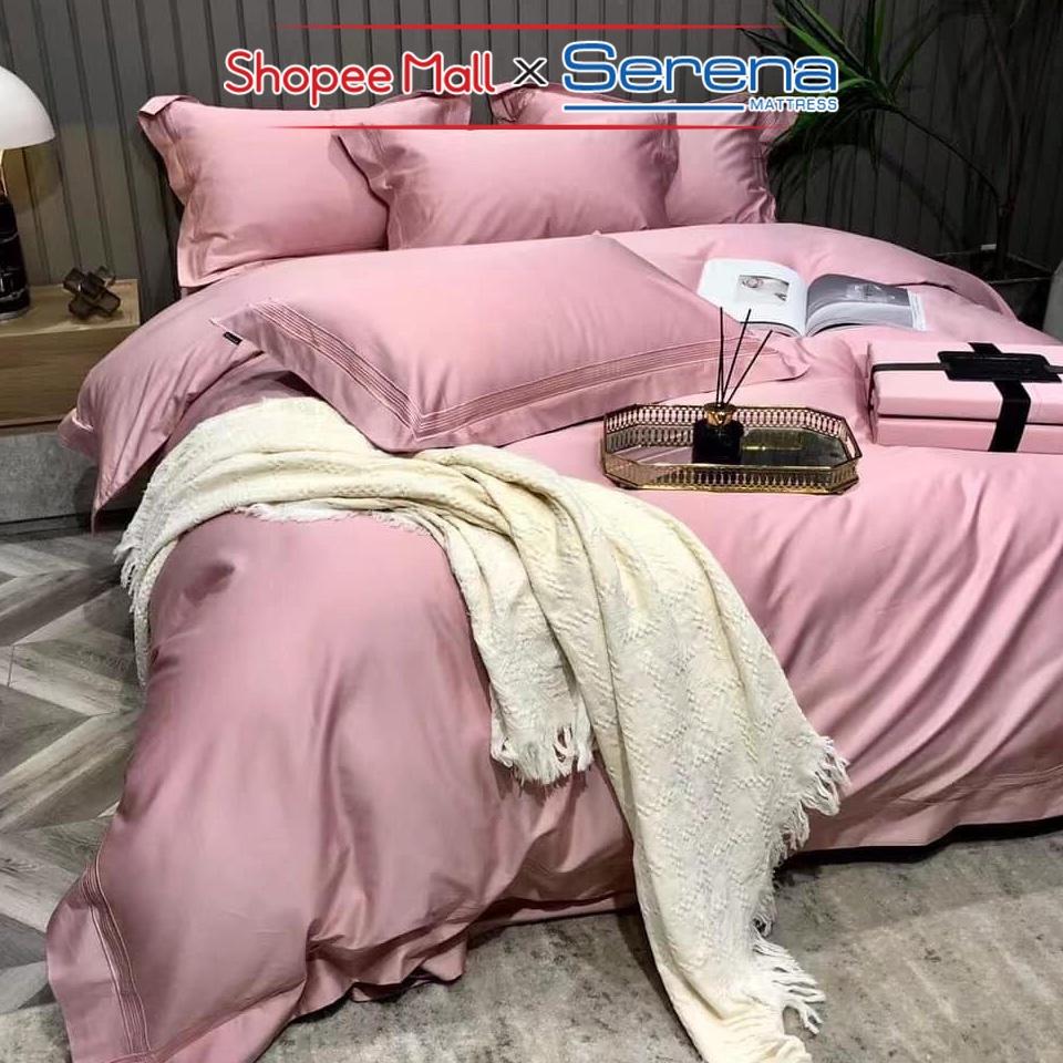 Bộ Ga giường 5 Món Lụa Satin SERENA Chính Hãng Set Combo Vỏ Chăn Ra Drap Grap Gối Nệm Đệm Trải Phủ Giường Cao Cấp