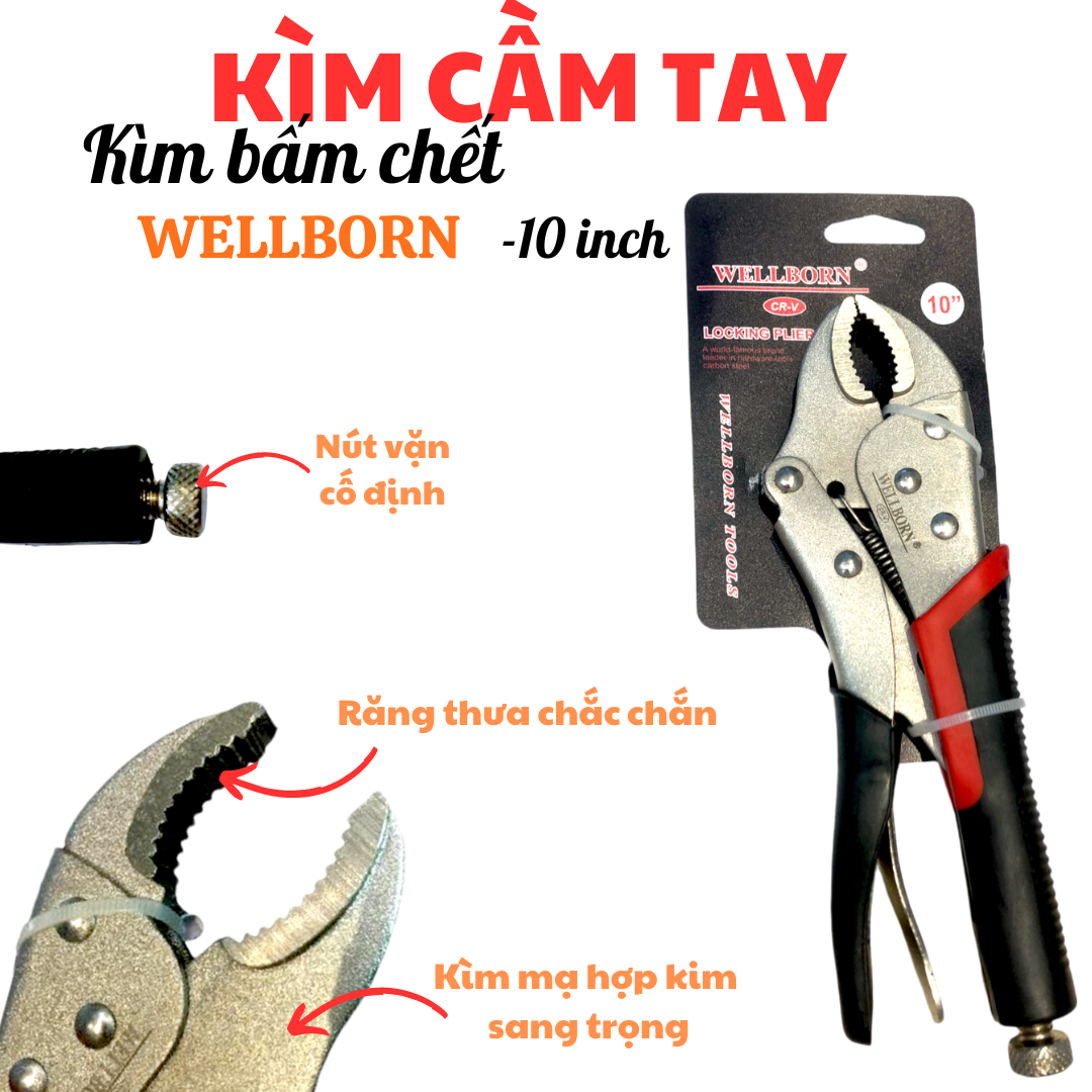 Kìm cầm tay 10 inch, kìm bấm khoá chặc, chính hãng cao cấp, thiết kế màu đen đỏ sang trọng, kìm mạ hợp kim bền bỉ