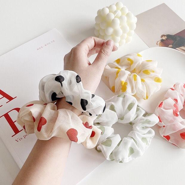 Chun buộc tóc cotton vải họa tiết trái tim 2022