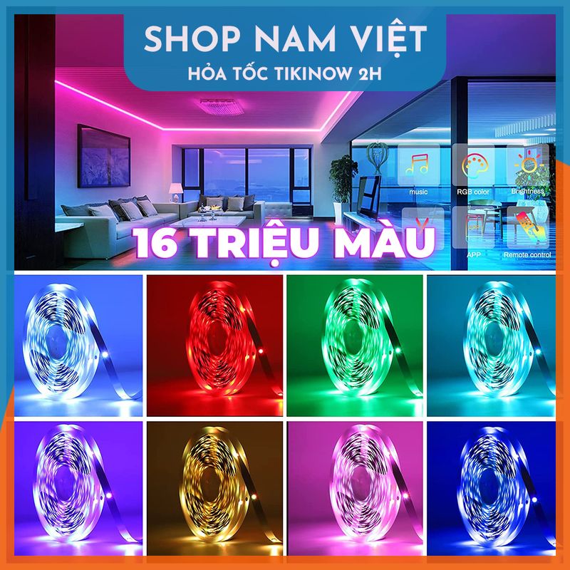 Dây Led Trang Trí NAVIVU 16 Triệu Màu Cảm Biến Nhạc, Chống Nước, Kết Nối Bluetooth Trang Trí Nhà Cửa