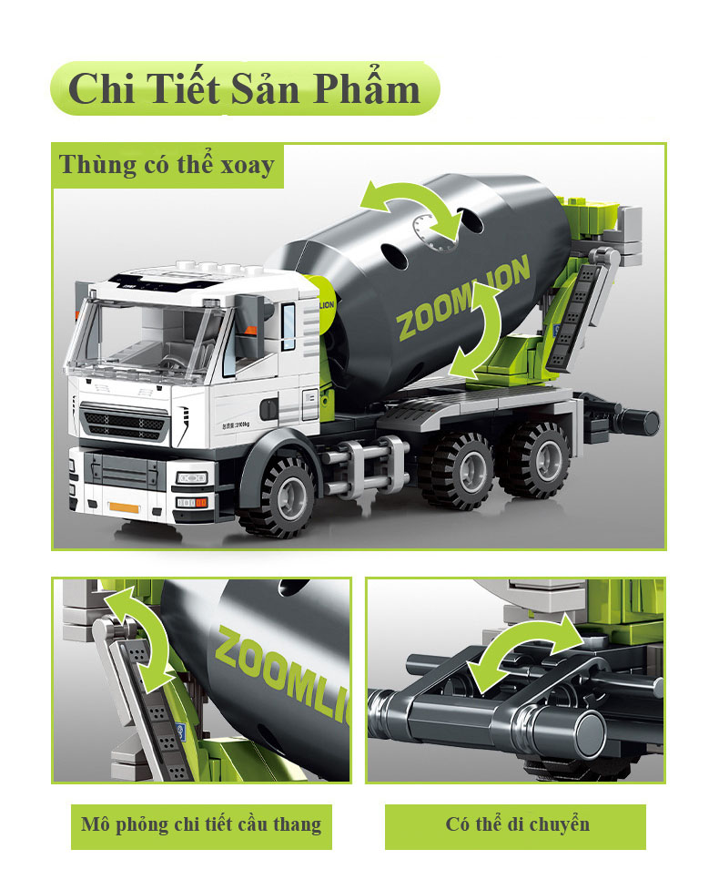 Đồ Chơi Mô Hình, Bộ Đồ Chơi Lắp Ghép Xếp Hình Xe Bồn Xe Cẩu Máy Xúc Máy Ủi Với 220+ PSC