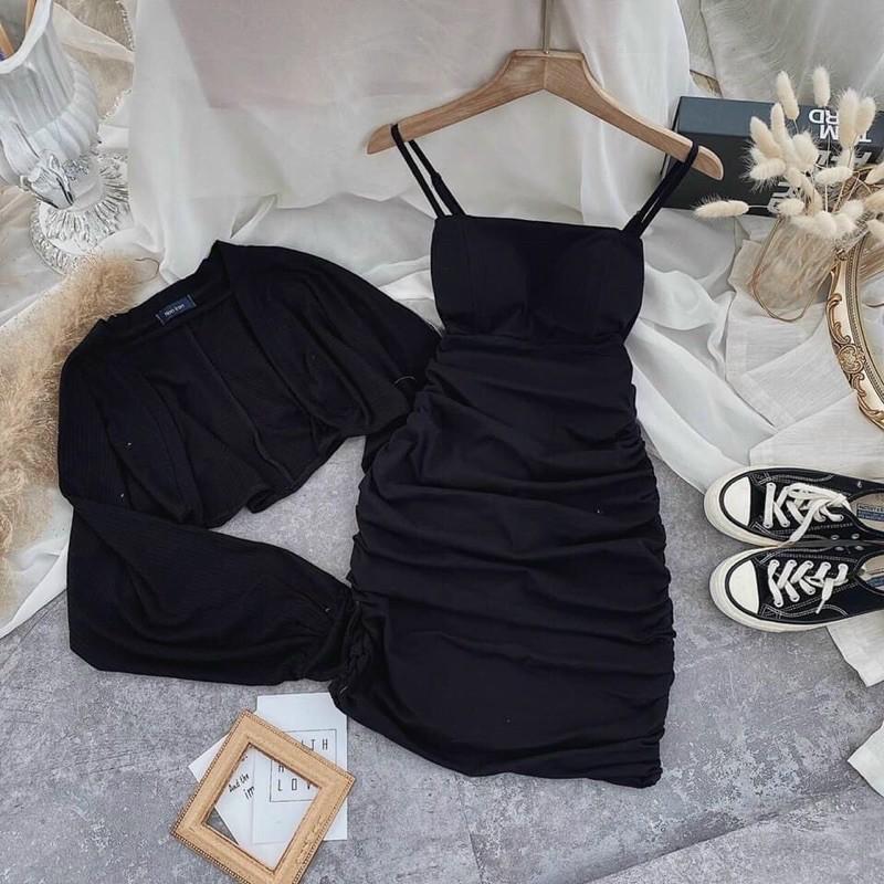 Set đầm 2 dây ôm body kèm khoác