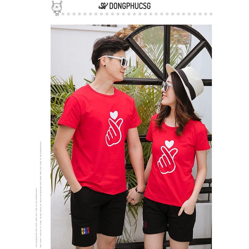 Áo thun gia đình màu đỏ bắn tim GD402D thun cotton dày dặn DONGPHUCSG