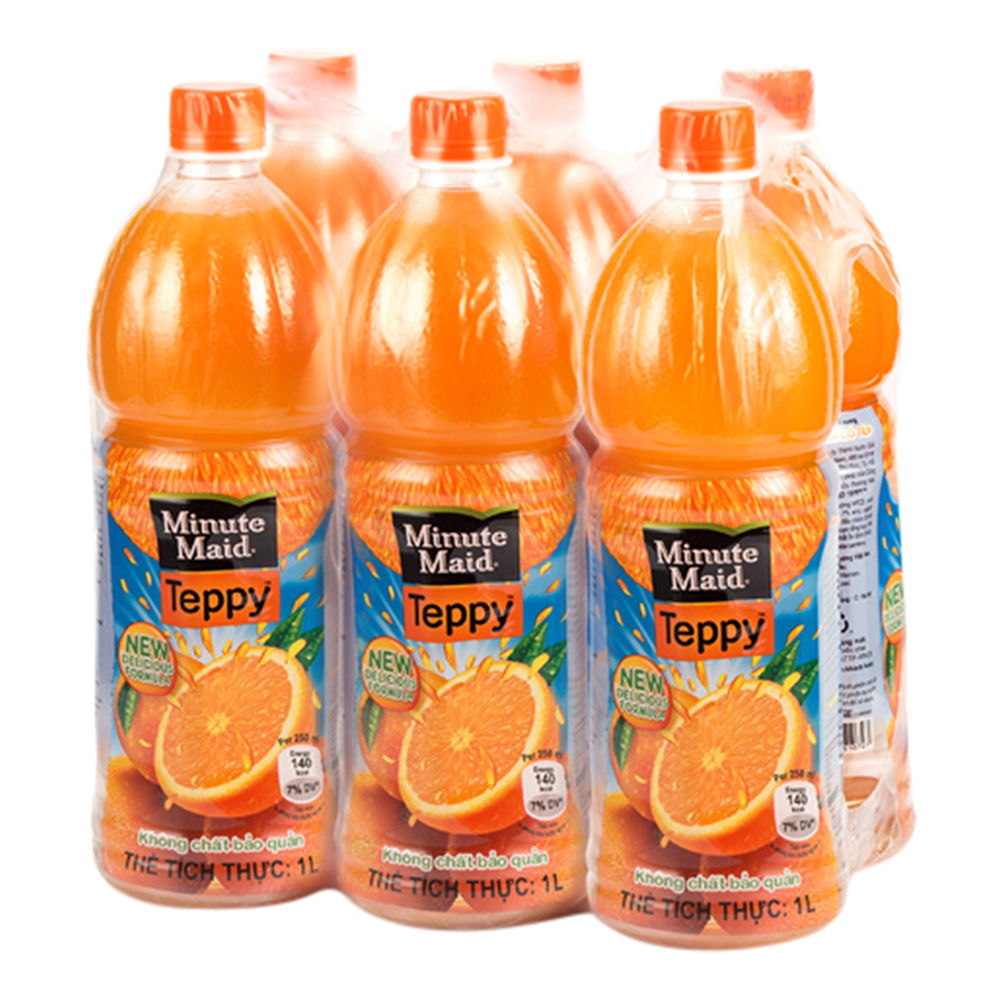 Lốc 6 Chai Nước Cam Có Tép Teppy Minute Maid (1L / Chai)