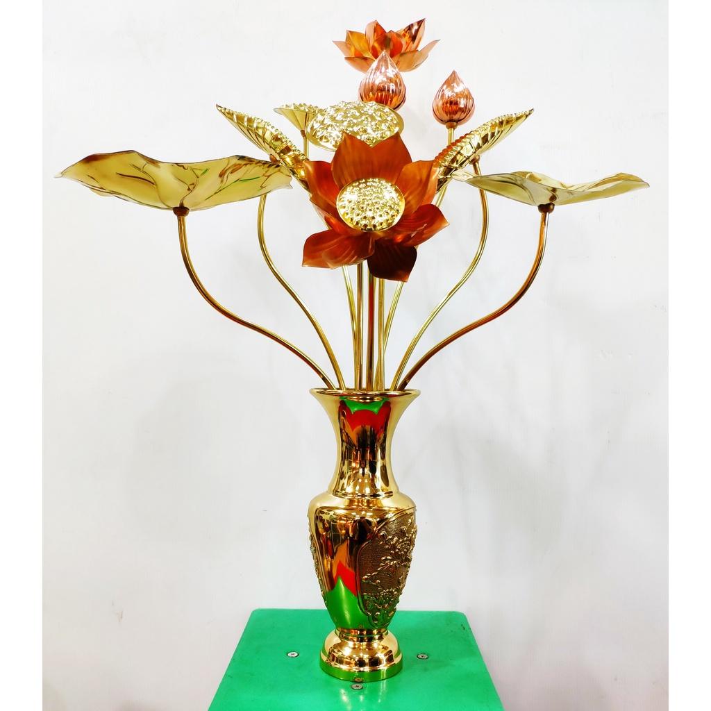 Combo 1 bộ lọ hoa bằng đồng + 1 bó sen vàng 10 bông cao cấp bằng đồng nguyên chất