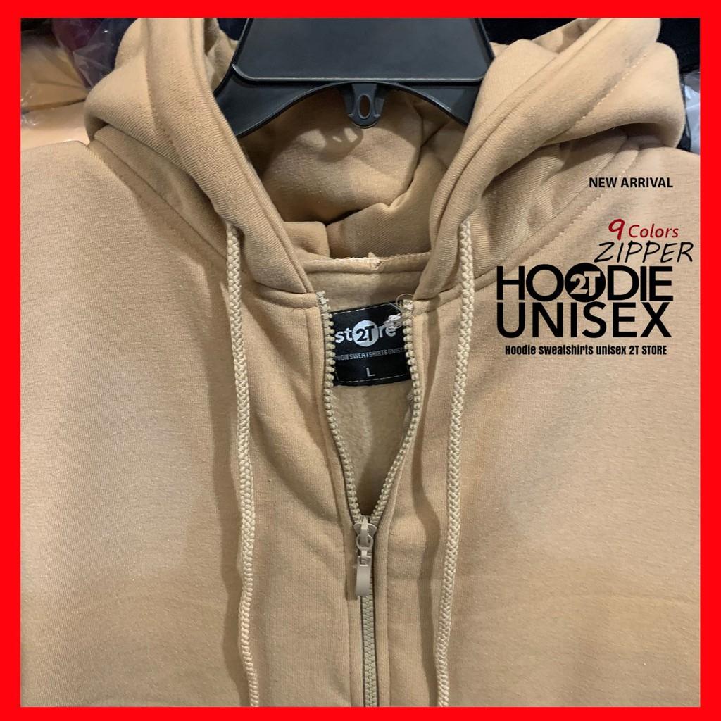 Áo hoodie zipper unisex 2T Store 2 gam màu kem cá tính