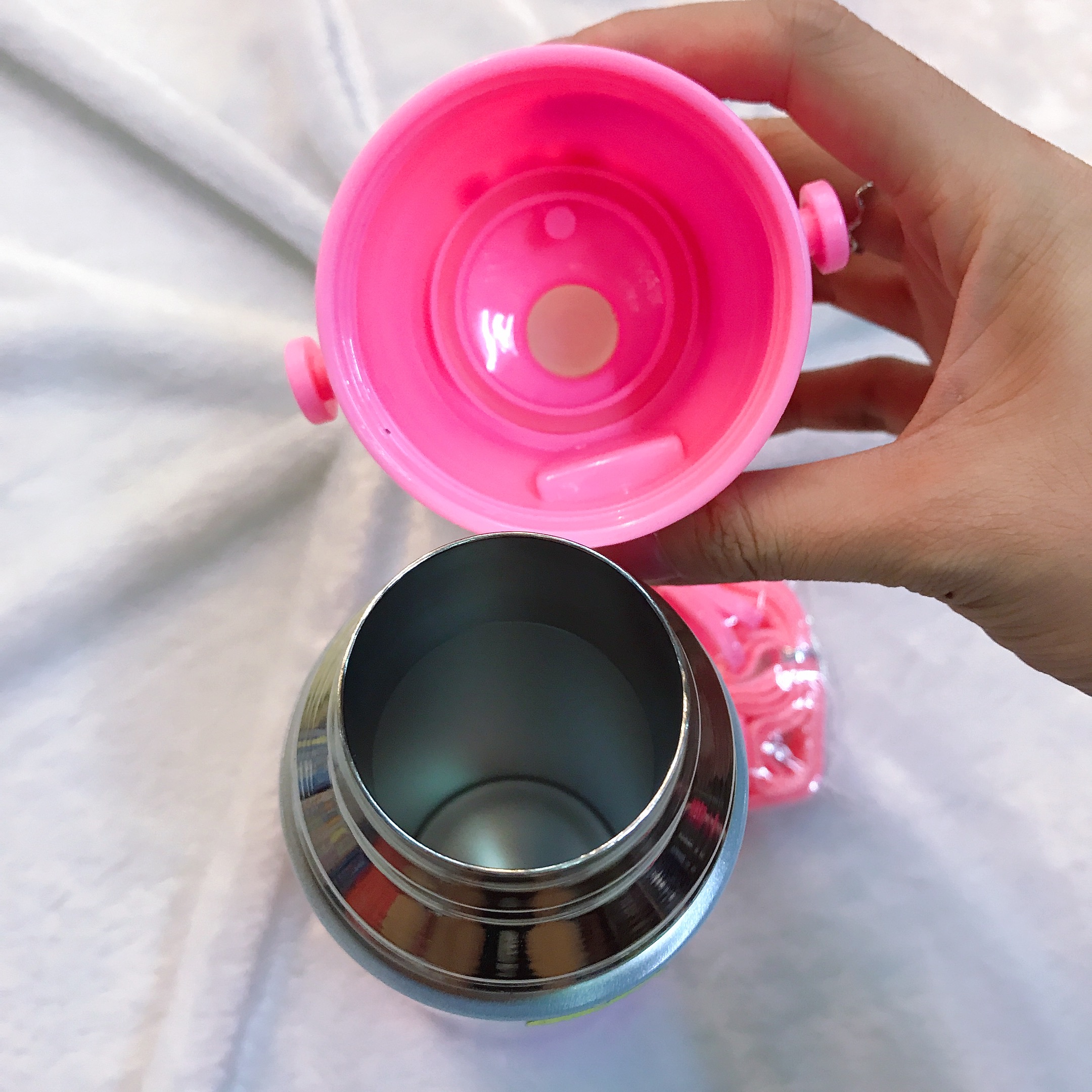 Bình nước giữ nhiệt hình mèo Kitty trái tim caro màu trắng hồng cho trẻ em, bé gái -  - KT3655TR