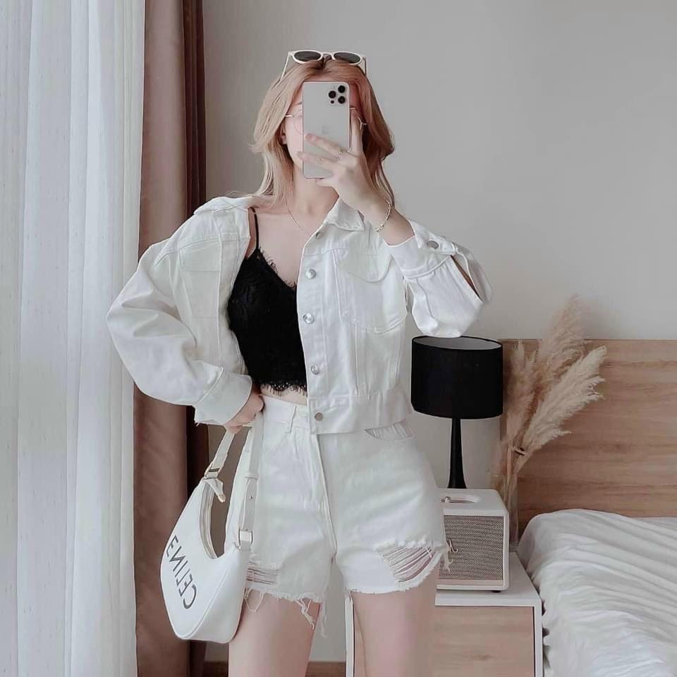 Quần short jean nữ chất denim thiết kế rách cá tính, phong cách trẻ trung năng động Q01 - Đen