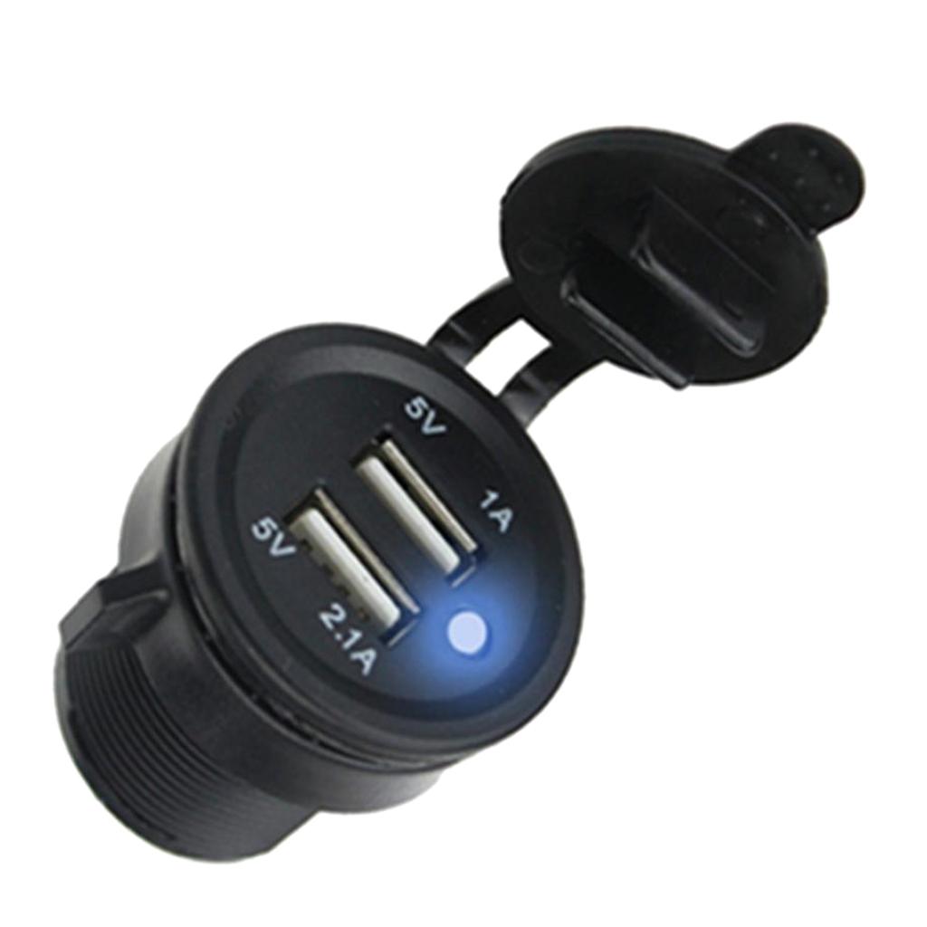 Waterproof Motorcycle Car 5V 3.1A Dual USB   Sockets White LED