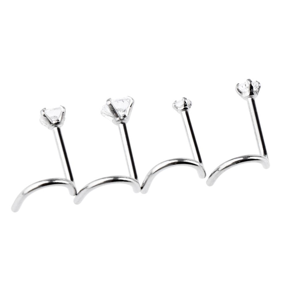 2-7pack 4Pcs Stainless Steel Zircon Crystal Screw Curved Nose Helix Piercing 20g