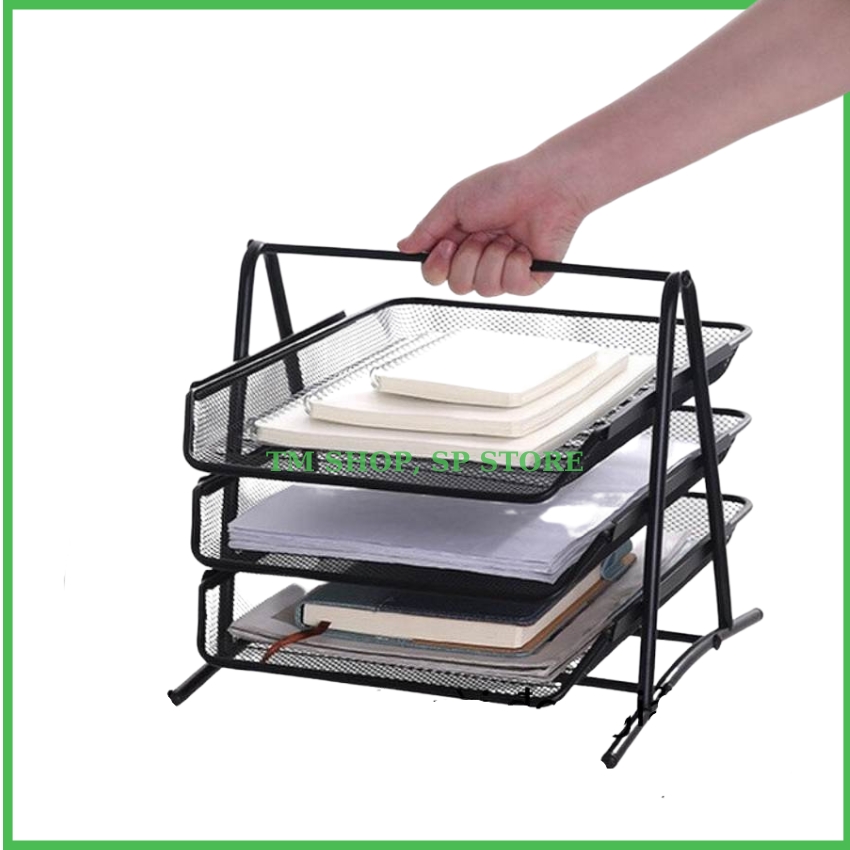 Dụng cụ văn phòng, giá để hồ sơ tài liệu, kệ sách vở đa năng khung kim loại chắc chắn MẪU MỚI K3T - 3 TẦNG