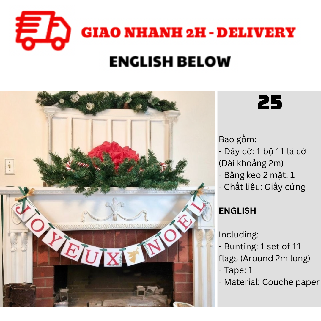 Bộ Dây Cờ Noel Trang Trí Tiệc Nhiều Mẫu - Merry Christmas Bunting DCXM31