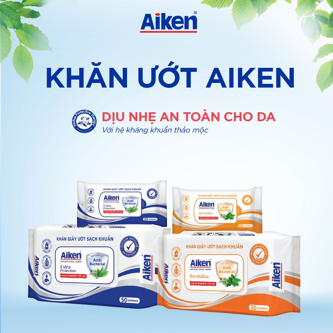 Aiken Combo 2 Gói Khăn Ướt Sạch Khuẩn Chiết Xuất Bạc Hà 20 Tờ