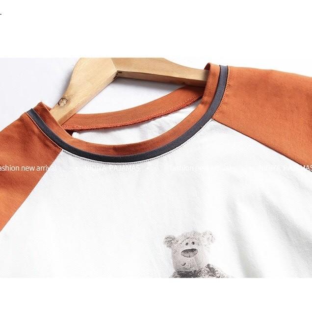 Bộ đồ dài nữ mặc nhà thun cotton bo gấu Little Bear