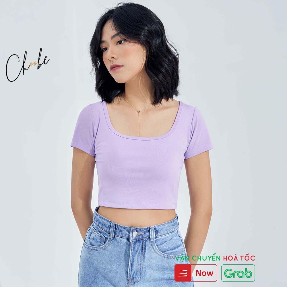 Áo croptop Choobe cổ vuông vải mịn co giãn tốt ba lỗ nữ cộc tay body thun ôm - A27