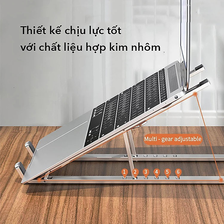 Giá Đỡ Laptop Hợp Kim Nhôm Cao Cấp Có Thể Gấp Gọn, Giúp Tản Nhiệt Laptop, dành cho Macbook, Máy Tính Xách Tay. 07 Vị Trí Điều Chỉnh Góc Độ. Hàng Chính Hãng