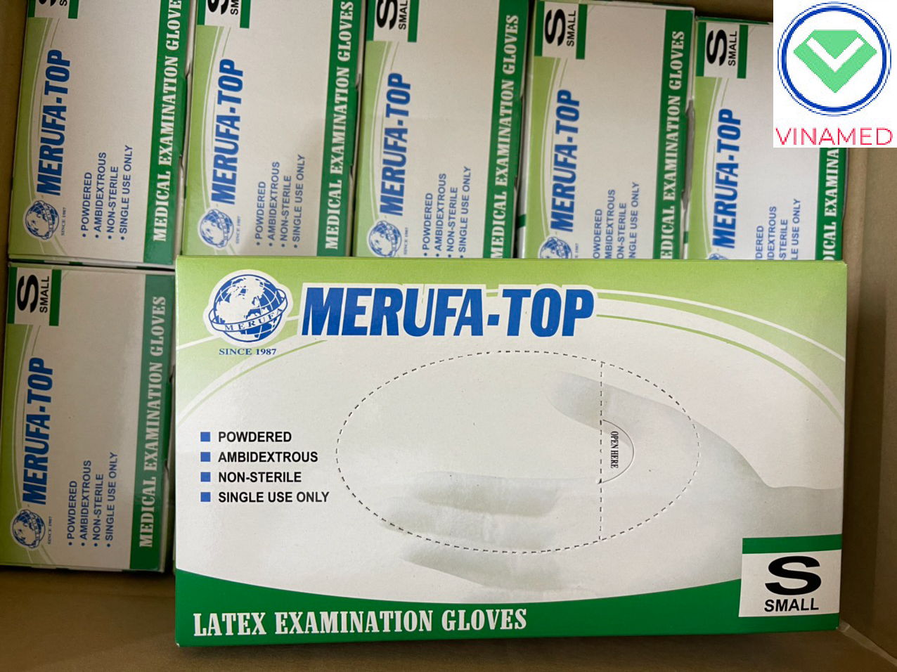 Găng tay latex có bột Merufa hộp 100 chiếc giá tốt 2021